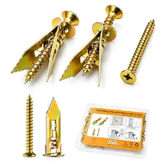 Jyphorixal 160 PCS Self Drilling Drywall Anchors with Screws Kit, Heavy Duty Metal Wall Anchors for Drywall, Sheetrock Anchors 0.47x1.18inch with Screws, No Drill Dry Wall Anchors and Screws Kit