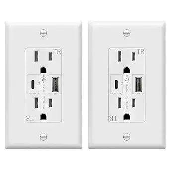 TOPGREENER USB Outlet Receptacle,36W Power Delivery Wall Outlet,White,2Pack