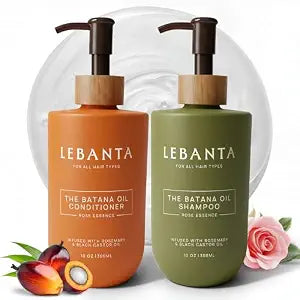 Lebanta Batana Oil Shampoo and Conditioner Set - Sulfate Free Organic Hair Growth, Thickening & Hydrating Rosemary Formula For Thinning, Damaged or Curly Hair - Natural Hair Regrowth Gifts for Women