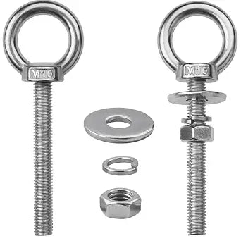 2 Sets M10 Eye Bolts with Nuts, Stainless Steel 3/8" x 3" EyeBolts