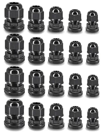 NineLeaf 20PC Cable Gland Kit Waterproof IP68,Connectors for Each Size with Gaskets,Adjustable 3-13mm Cable Glands Joints PG7 for 3mm 1/8", PG9,PG11,PG13.5,PG16 for NPT 3/8 1/2