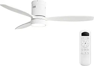 Sofucor 52 Inch Ceiling Fans with Lights and Remote, Modern Wood Low Profile Flush Mount Quiet White Ceiling Fan for Bedroom, Reversible DC Moto for Living Room/Farmhouse/Patio/Indoor/Outdoor