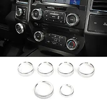 for F150 Air Conditioner Switch & Trailer & 4WD & VOL Knob Button Trim for Ford F150 XLT 2016 2017 2018 2019, Silver Aluminum, 6pcs (Not for 2021 2022)