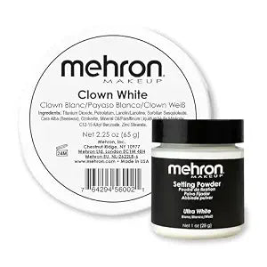 Mehron Clown White Face Paint 2.25 oz & Setting Powder 1 oz | Professional Cream Makeup & Loose Powder for Stage, Film, Cosplay & Halloween