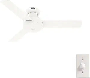 Hunter 44 inch Indoor Ceiling Fan No Light - White Modern Ceiling Fan without Light, 3 Blades, Low Profile Mount, For Bedroom, Living Room, or Kitchen, Wall Control - Presto 52402, Matte White