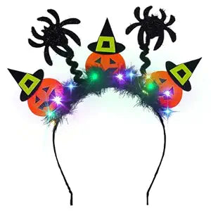 Light Up Halloween Headband Led Orange Pumpkin Spider Hairbands Halloween Costume Headpieces for Women (A-Orange)
