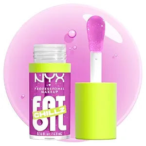 NYX PROFESSIONAL MAKEUP Fat Oil Chillz, Moisturizing, Shiny and Vegan Tinted Lip Gloss - Strawberry Slush (Sheer Pinkish Purple)