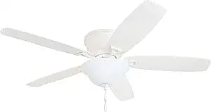Honeywell Glen Alden 52 Inch Indoor LED Ceiling Fan with Bowl Light, Pull Chain Control, 5 Dual-Finish Blades, Quiet Reversible Motor, White