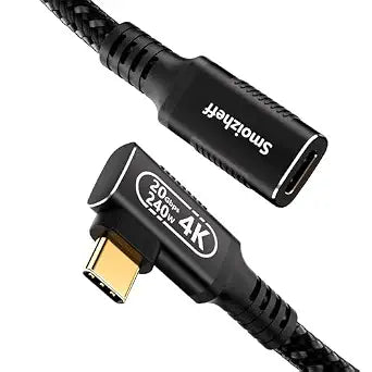 0.5m 90-Degree USB-C Extension Cable, 20Gbps High-Speed Data Transfer & 240W PD Charging, Nylon Braided USB 3.2 Gen 2 Male to Female Cord for Laptop, Phone, Monitor,SSD