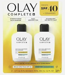Olay Complete Daily Facial Moisturizer with SPF 40 Sunscreen, 2 Pack, 177 mL (6.0 FL OZ) each, 354 mL (12.0 FL OZ) Total