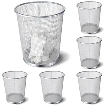 Zeyune 6 Pack Silver Office Trash Can Bulk Mesh Trash Can 4 Gallon Metal Wire Mesh Waste Paper Basket Round Small Garbage Bin for Office Bathroom Home Bedroom Kitchen Dorm