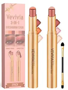 Vevivia 2-Pack 3-Color Eyeshadow Sticks, Waterproof Rose & Orange Shimmer