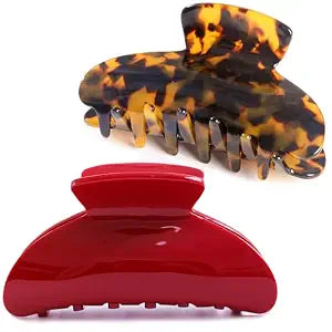 Big Claw Hair Clips for Women Hair Jaw Clips Large Hair Claw Clamps Acetate Hair Clip 2 Pack,Tortoise/Red
