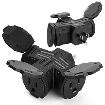 Indoor/Outdoor 3 Way Plug Outlet Wall Splitter Adapter with Safe Cover, Weatherproof Heavy Duty Electrical 15A Wall Multi Plug Outlet Extender for Holiday Decorations, Garden, Garage,Patio-2Pack,Black