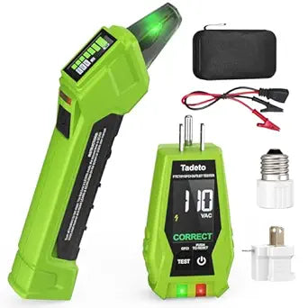 Tadeto Circuit Breaker Finder Tool with Outlet Tester, Quickly GFCI, Voltage, Electric Tester with Dual LCD Display, Light Socket and 3-2 Prong Grounding Adapter, Alligator Clip Adapter (Green)