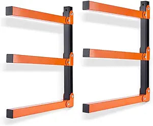 INM Wood Storage Rack Wall MountedWood Storage Rack 3-Tier Lumber Rack, Heavy Duty Steel Construction, Orange and Black, 110 lbs per Arm Load Capacity, 2 Pack