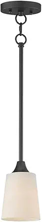 Maxim Lighting Hudson 1-Light 8" Mini Pendant | Matte Black Finish | Satin White Tapered Glass Drum Shade | Modern Mini Pendant Light for Kitchen Counters | Adjustable Cord Suspension | 92880SWBK