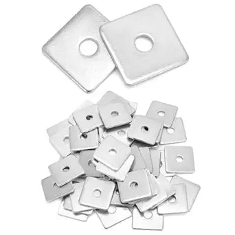 QWORK 50-Pack Galvanized Square Washers Plate  1/2" ID, 2x2 OD, 3/16" Thickness, Anti-Loosening Plate Fastener for Construction and Industrial Equipment
