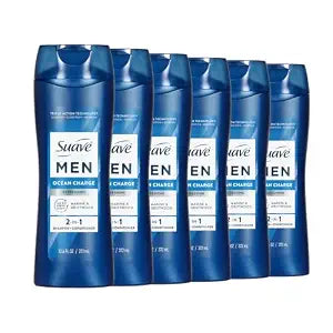 suave+ Men Ocean Charge 2 in 1 Refreshing Shampoo & Conditioner with Pro Vitamin B5, Hydrates & Revitalizes Hair, Ocean Fresh Scent, 6 Count, 12.6 FL OZ