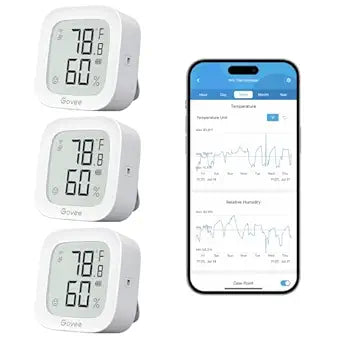 Govee WiFi Thermometer Hygrometer 3Pack H5103, Indoor Temperature Humidity Sensor with Electronic Ink Display, App Notification Alert, Free Data Storage Export, Digital Remote Monitor for Bedroom