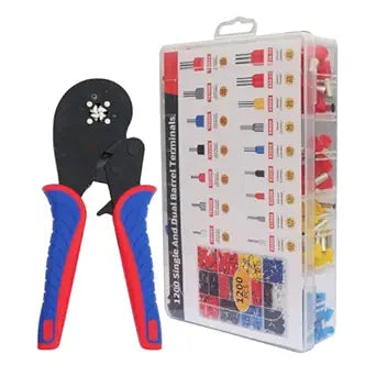 Fidioto 1200pcs Dual Barrel Ferrules Terminal Set with Ferrule Crimping Tool Kit,16-4 Crimping Plier AWG 28-5(0.08-16mm) Self-Adjustable Ratchet Wire Crimping Tool for Wire Terminals Cables etc.
