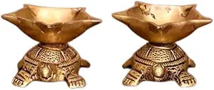 Hastha Kalalu Panchamukhi Deepak Brass Tortoise Oil Diya Pair (2.8 Inch)  Antique Gold-Finish Pooja Dcor with Five-Face Design for Puja, Festivals, Ideal Return Gift Set of Two