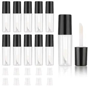 Molain 10pcs Empty Lip Gloss Tubes, 1.2ml Mini Refillable Cosmetic Containers Bottles Lip Balm Bottles for Lipstick Samples, Lip Balms(Black tube cap)