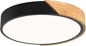 Modern LED Ceiling Light, Minimalist Wood Flush Mount Ceiling Light Fixture, 4000K Not Dimmable, Circle Lighting Lamp with Acrylic Lampshade for Bedroom Laundry Room Hallway (Black,11.8")