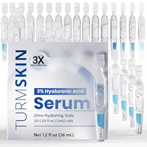 TURMSKIN® Hyaluronic Acid Serum Ampoules [ULTRA HYDRATING VIALS] - 3% Hyaluron Booster for Glass Skin & Anti Aging - 24 Hours Hydration - Soft PE Triple Hyaluronic Complex for Faceskin Repair & Renew