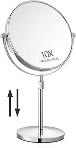 17" Tall Tabletop Magnifying Makeup Mirror Height Adjustable Vanity Mirror 1X/10X Magnification, 8" Large Double-Sided 360 Swivel Classic Round Desktop Make Up Mirror for Bathroom & Bedroom, No Light