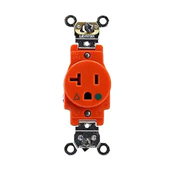 Leviton 20 Amp, 125 Volt, Narrow Body Single Receptacle, Straight Blade, Industrial Grade, Isolated Ground, 5361-IG, Orange