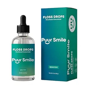 Puur Smile Concentrated Floss Drop Serum ��� 2oz Concentrated Mouth Wash to Use in Water Flosser | Natural Essentials Promotes Good Breath | Organic Spearmint Drop Supports Good Oral Health