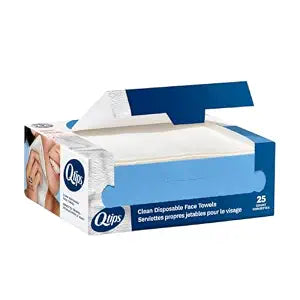 Q-tips Clean Disposable Face Towels for Cleansing, 100% Cotton, 25 Count