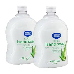 Berkley Jensen Liquid Hand Soap Refills with Aloe Vera - 64 oz Bottle (Pack of 2) - Hypoallergenic Scented Hand Wash with Silk Protein for Soft Hands - Paraben Free Hand Soap for Daily Use