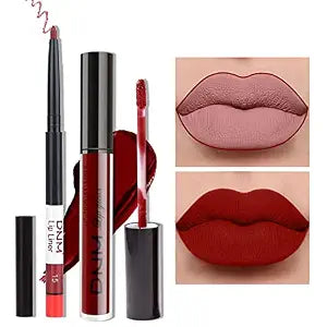 AMY'S DIARY 2pcs Matte Dark Red Lip Liner and Lipstick Makeup Set, Liquid Lipstick 24H and Lip Liner Set Matt Liquid Lips Make Up Waterproof Long Lasting Lipstick Matte Kit with Lip liner kit (02)