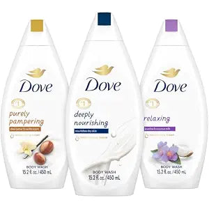Dove Body Wash Variety 3-Pack – Relaxing Jasmine & Coconut Milk, Pampering Shea Butter & Warm Vanilla, Deeply Nourishing, Plant-Based Moisture for Soft, Smooth Skin, 15.2 Oz Ea