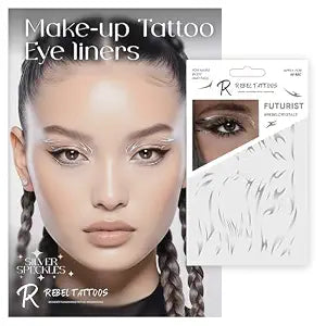 Rebel Fake Tattoos - Makeup Eyes, Silver Eyeliner, Butterfly & Clouds