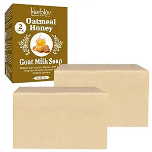 Oatmeal Honey Goat's Milk Soap Bar 4 oz – Natural Bar Soap for Women, Men, Kids, Itchy Skin, Eczema, Psoriasis, Rash, Sunburn Skincare – Calming Colloidal Oatmeal Face Cleanser & Body Wash (2 Pack)