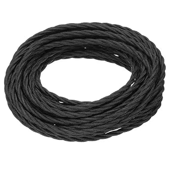MECCANIXITY 32.8Ft Twisted Cloth Covered Wire, 18/3 Cloth Covered Electrical Wire Vintage Industrial Electronic Wire Cloth Cord Cable for Pendant Light DIY Project, Black