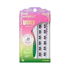 Impress X WICKED: FOR GOOD Press On Self Adhesive Eyelashes, ï¿½ï¿½ï¿½Forever My Friendï¿½ï¿½ï¿½, 8mm-10mm Natural Volume Press On Lashes, Purple Glitter, 12 Lash Clusters & Non-Stick Min