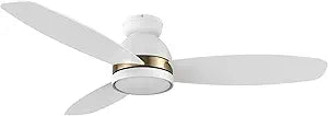 CEME 52" Low Profile Ceiling Fan with Dimmable LED Light, Modern Ceiling Fan Flush Mount with reversible DC motor, Controlled by APP, Remote, Google Home, Alexa and Siri Shortcut(White Gold)