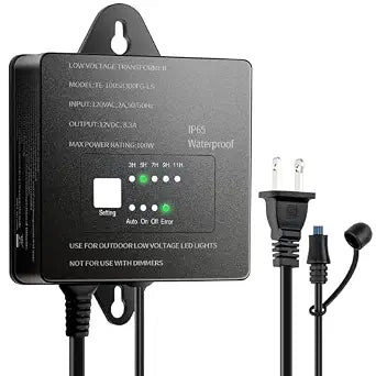 100W Low Voltage Landscape Lighting Transformer 12V DC with Timer Photocell