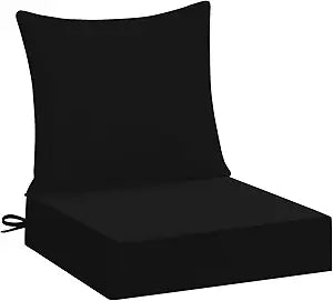 downluxe 24x24 Outdoor Chair Cushions, Waterproof Fade Resistant Patio Furniture Cushions with Handle & Removable Cover, Deep Seat Outdoor Cushions for Sofa, Couch and Patio Chairs, Black