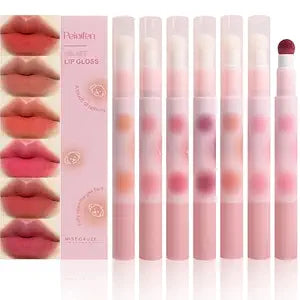 6 Pcs Red Matte Lip Gloss Sticks with Lip Brush