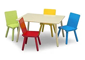 Delta Children Kids Table and Chair Set (4 Chairs Included), Natural/Primary