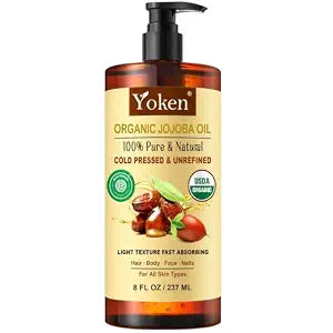 Yoken Organic Jojoba Oil 8oz, USDA Certified Pure for Hair, Skin Care
