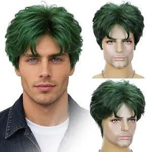 Green Wig Men Short Heat Resistant Synthetic Hair for Male Daily Wear or Halloween Costumes