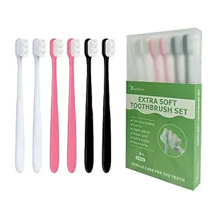 EasyHonor Extra Soft Toothbrush for Sensitive Gums,Micro Fur Manual Toothbrush, 20000 Soft Floss Bristle for Pregnant Women, Elderly, etc. (2black+2white+2pink���All White Bristle)