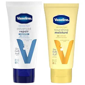 Vaseline Intensive Care Lotion Bundle ��� Advanced Repair Unscented Formula and Nourishing Moisture Hand and Body for Extremely Dry Skin, 2 OZ Ea (2 Piece Set)