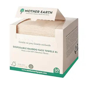 MOTHER EARTH Bamboo Face Towels XL, Disposable Face Cloths and Dry Wipes for Sensitive Skin, Extra Soft Makeup Remover Towels for Skincare, Use Dry or Damp, 50 Count